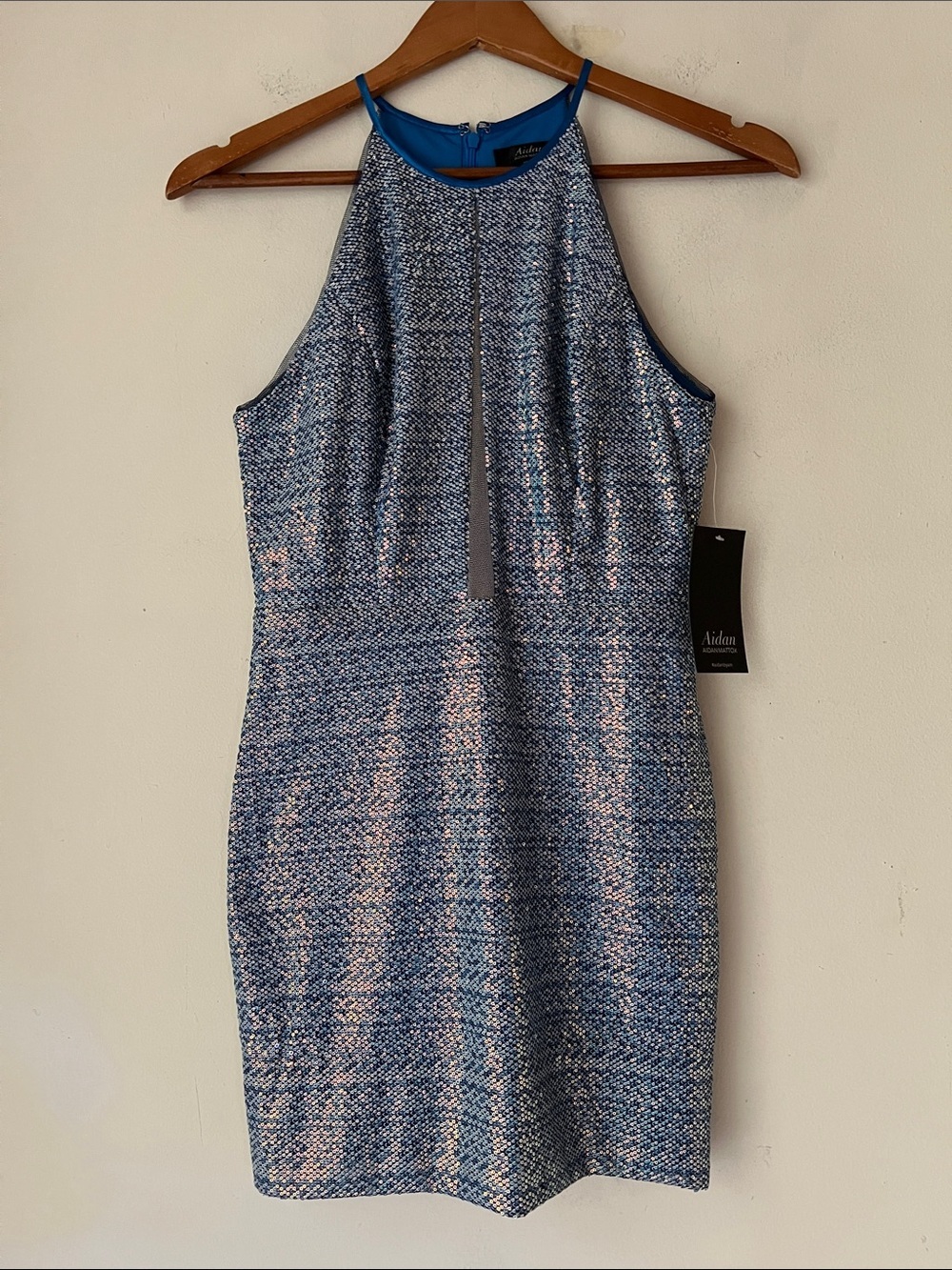 Aidan by Aidan Mattox Marine Halter Mini Dress Sequined Sz 0
